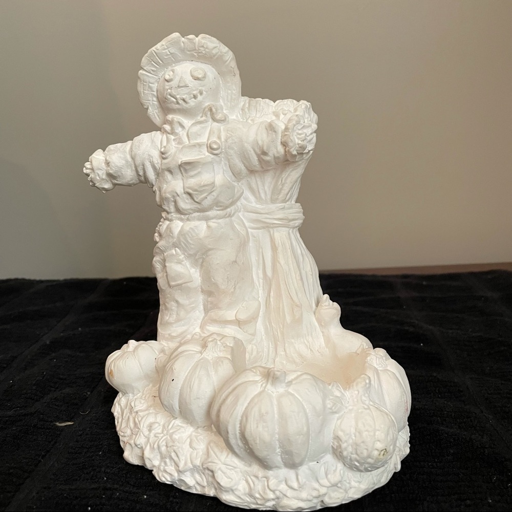 Halloween Ceramic Scarecrow and Pumpkin Candle Holder
